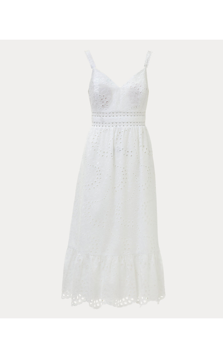 TIAH MIDI DRESS, RESORT WHITE DANCING DAISIES EYELET