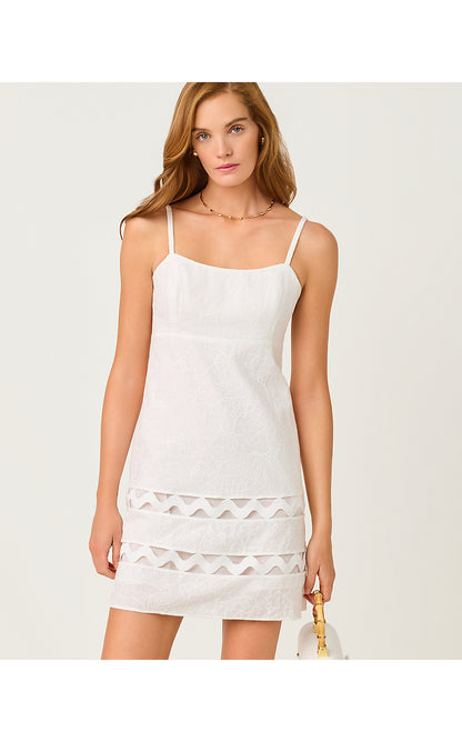 HALIEY DRESS, RESORT WHITE SUNSHOWERS EMBROIDERY