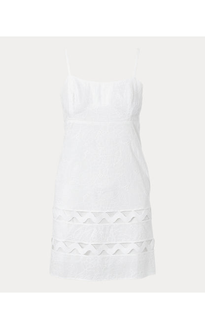 HALIEY DRESS, RESORT WHITE SUNSHOWERS EMBROIDERY