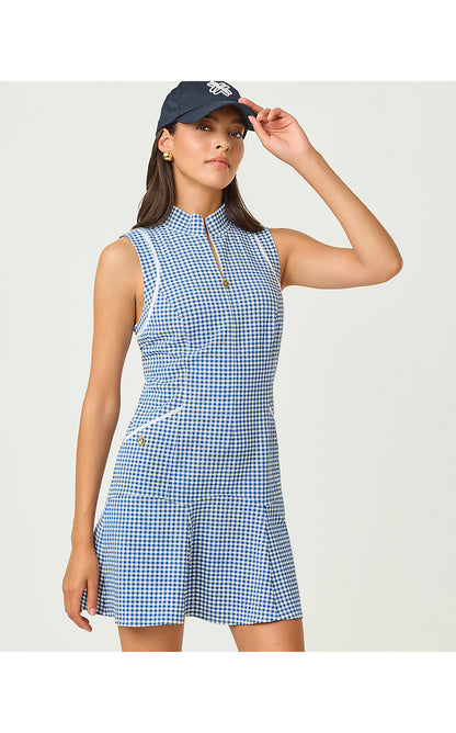 KATHY FLOUNCE DRESS UPF 50+, STARLIGHT NAVY MINI PERFORMANCE GINGHAM