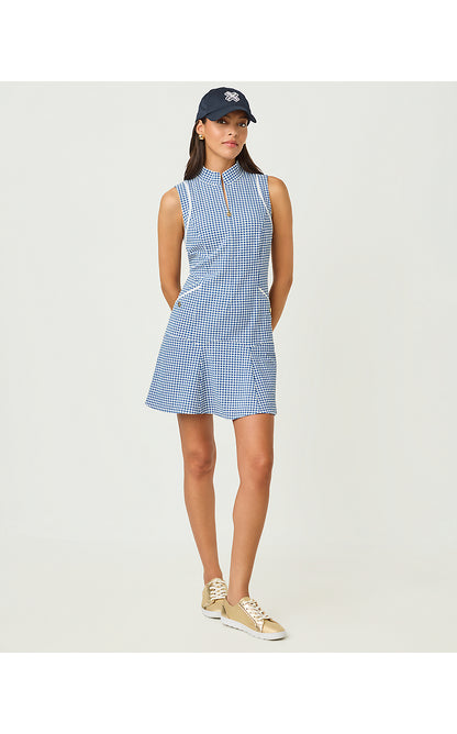 KATHY FLOUNCE DRESS UPF 50+, STARLIGHT NAVY MINI PERFORMANCE GINGHAM