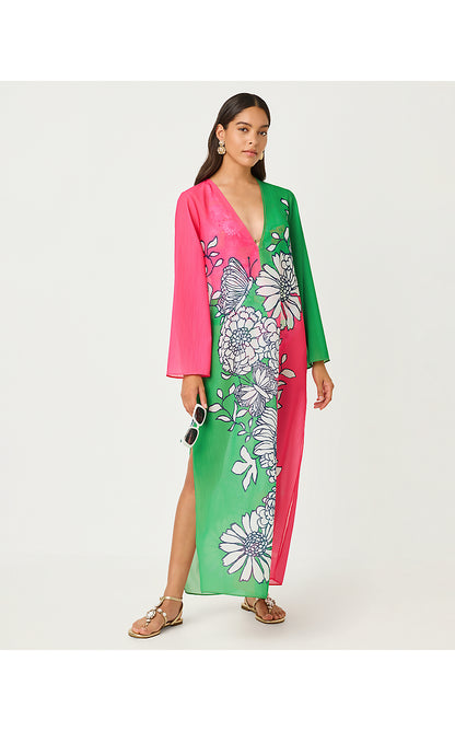 PERRY LONG SLEEVE MAXI COVER UP, CHERRY BLOSSOM PINK FOLLOW THE SUN ENGINEERED COVERUP