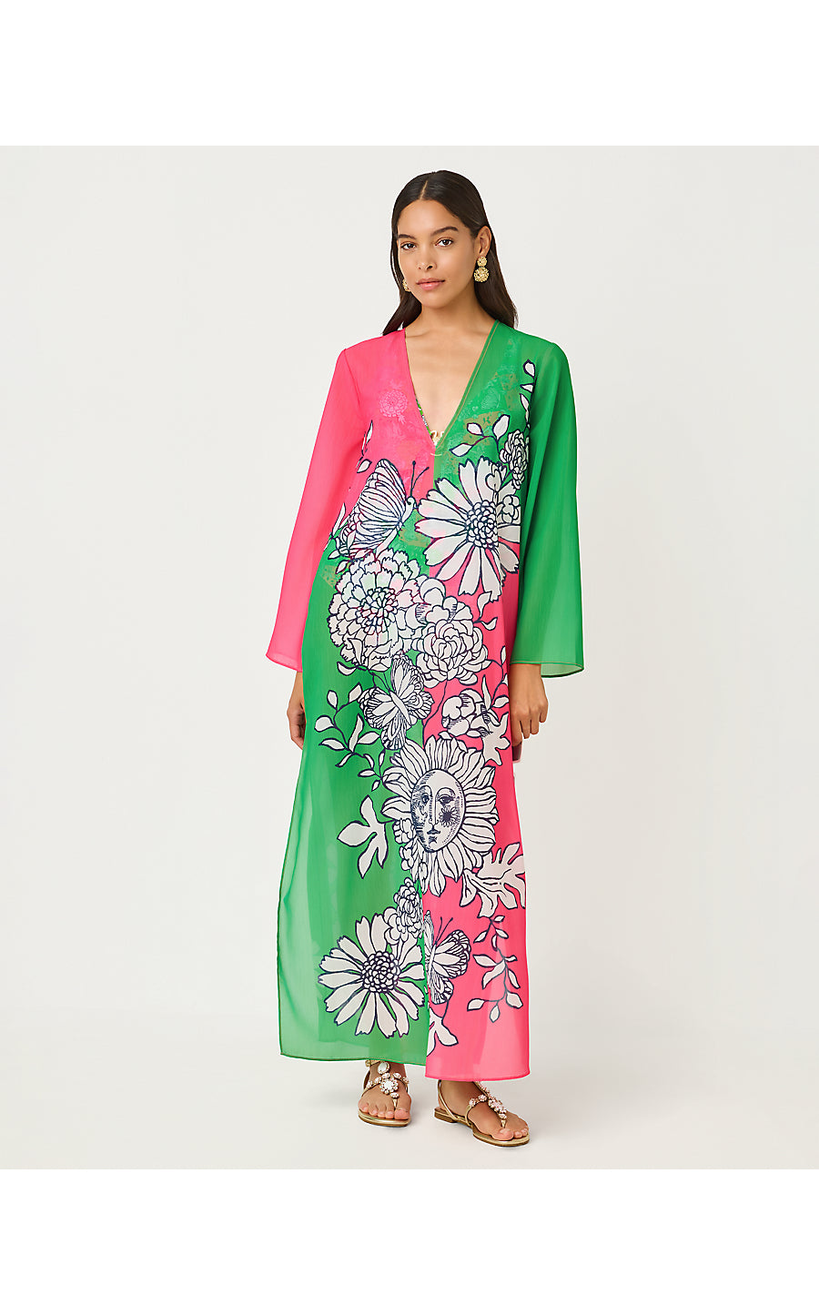 PERRY LONG SLEEVE MAXI COVER UP, CHERRY BLOSSOM PINK FOLLOW THE SUN ENGINEERED COVERUP