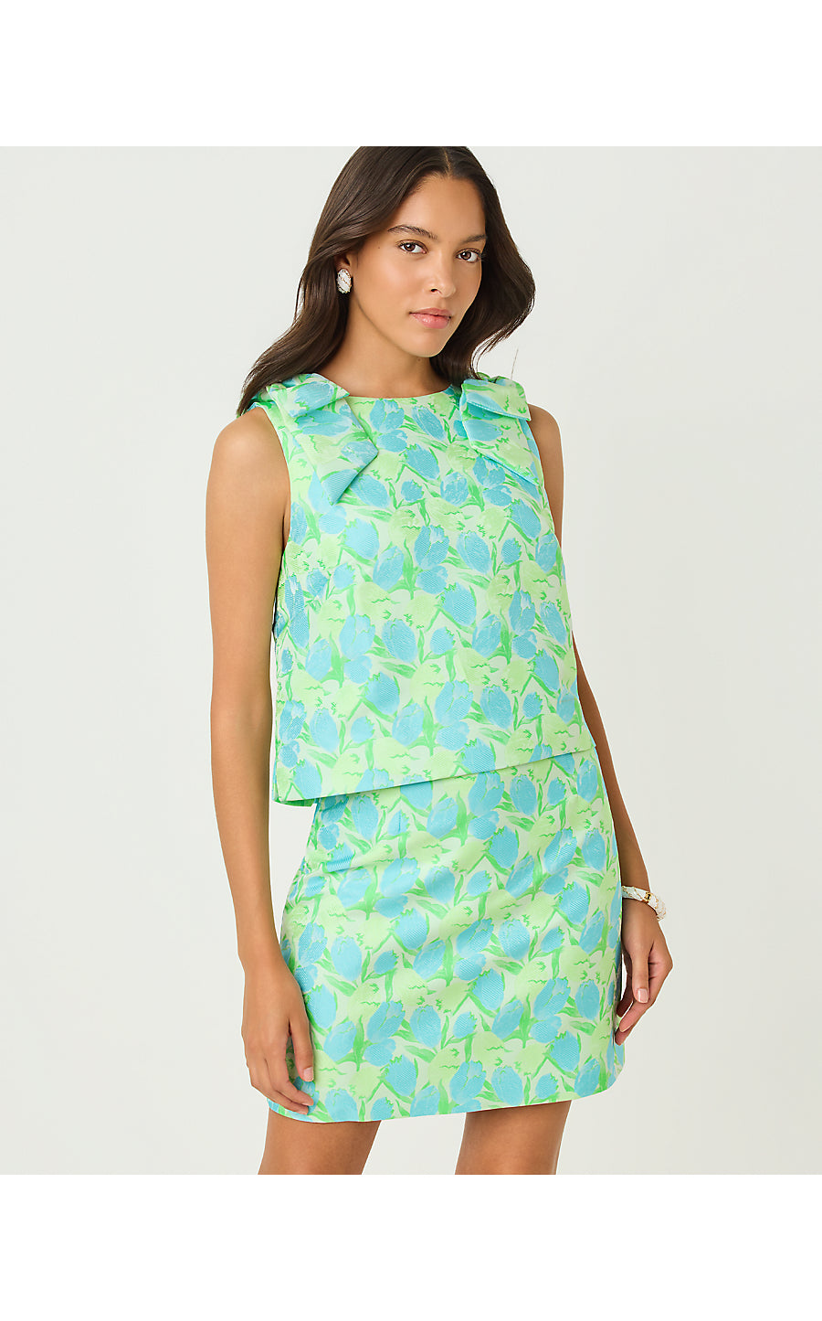 ANNALEESE SLEEVELESS CROP, CAPRI BLUE TULIP TANGO JACQUARD