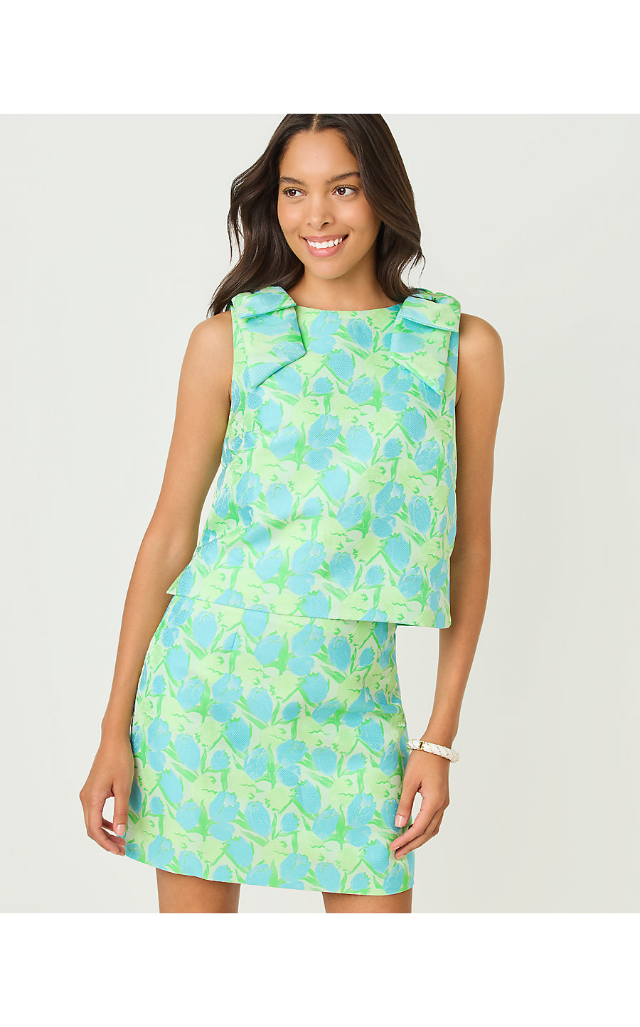 ANNALEESE SLEEVELESS CROP, CAPRI BLUE TULIP TANGO JACQUARD