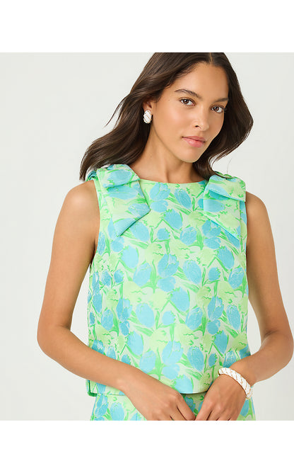 ANNALEESE SLEEVELESS CROP, CAPRI BLUE TULIP TANGO JACQUARD
