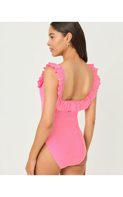 AEMMA RUFFLE ONE PIECE, CHERRY BLOSSOM PINK SEERSUCKER STRIPE