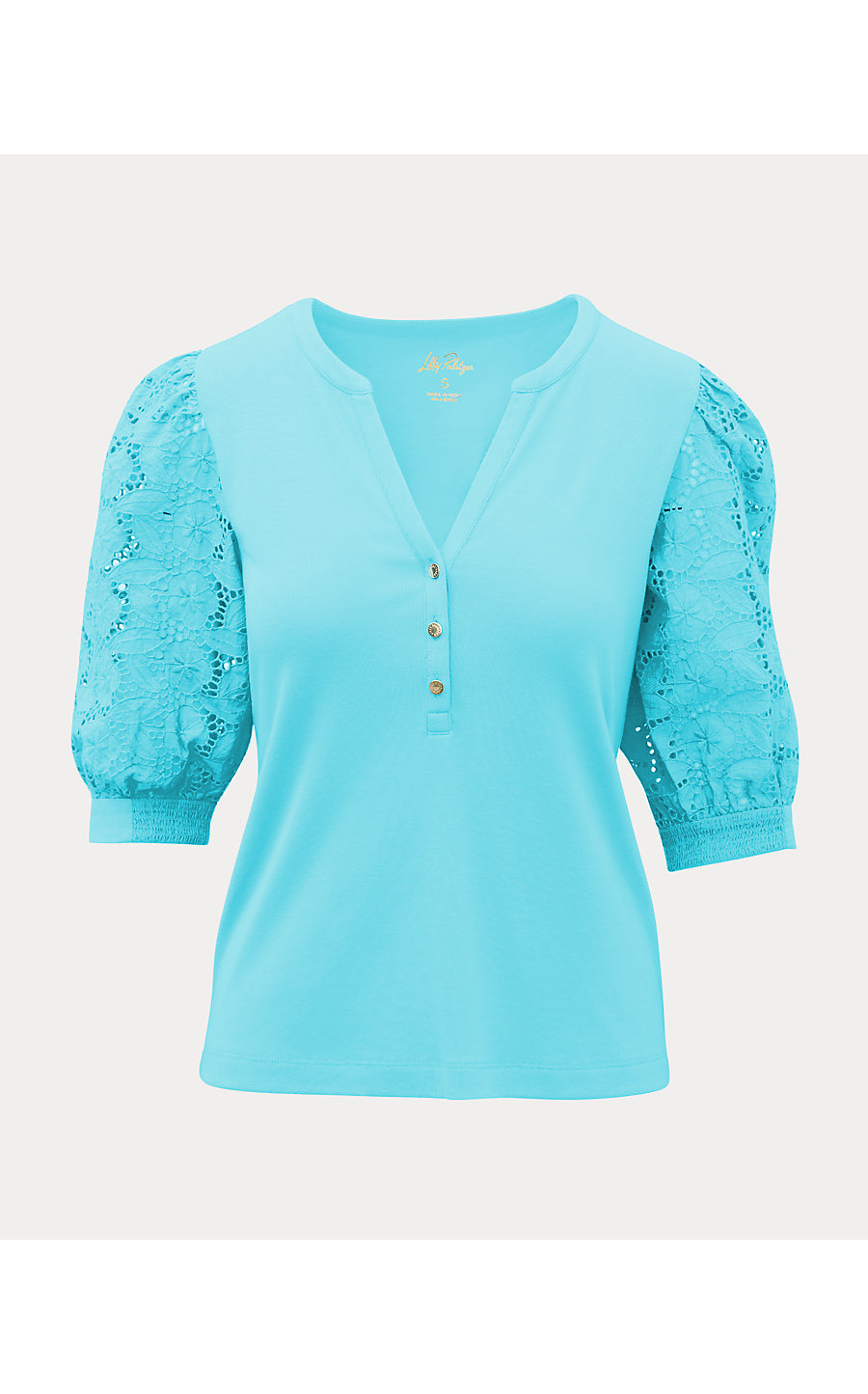 RONSON EYELET KNIT TOP, CAPRI BLUE