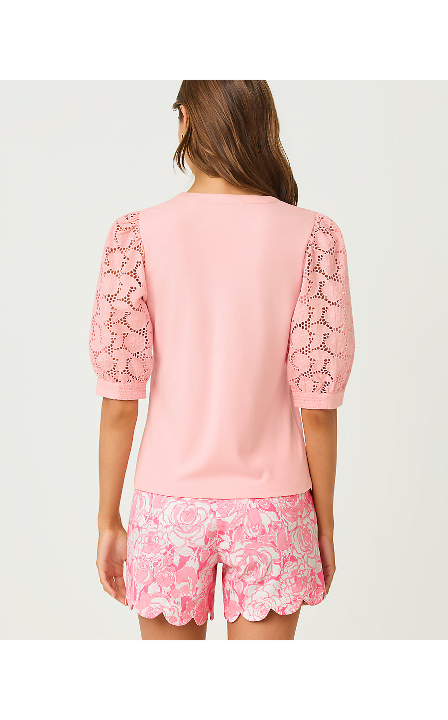RONSON EYELET KNIT TOP, PINK MUSE