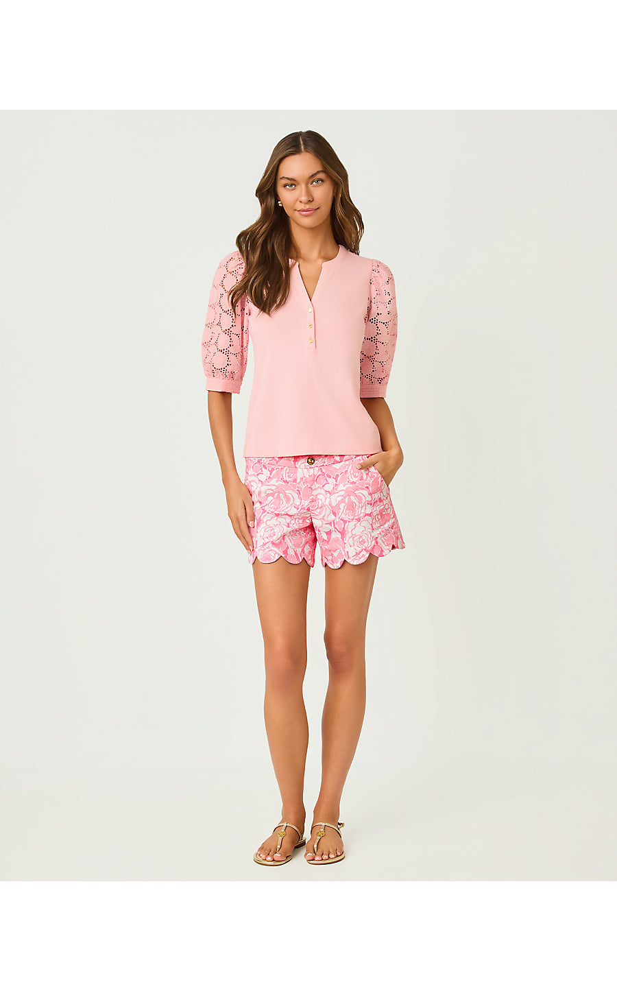 RONSON EYELET KNIT TOP, PINK MUSE