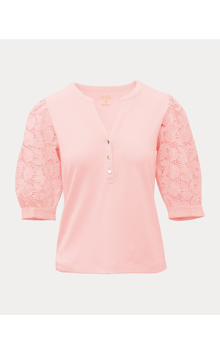 RONSON EYELET KNIT TOP, PINK MUSE