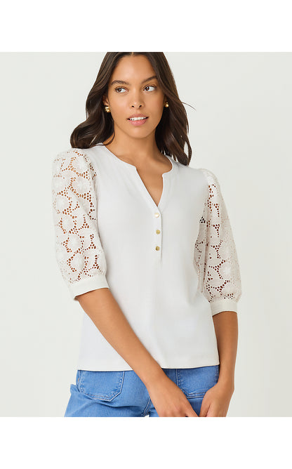 RONSON EYELET KNIT TOP, RESORT WHITE
