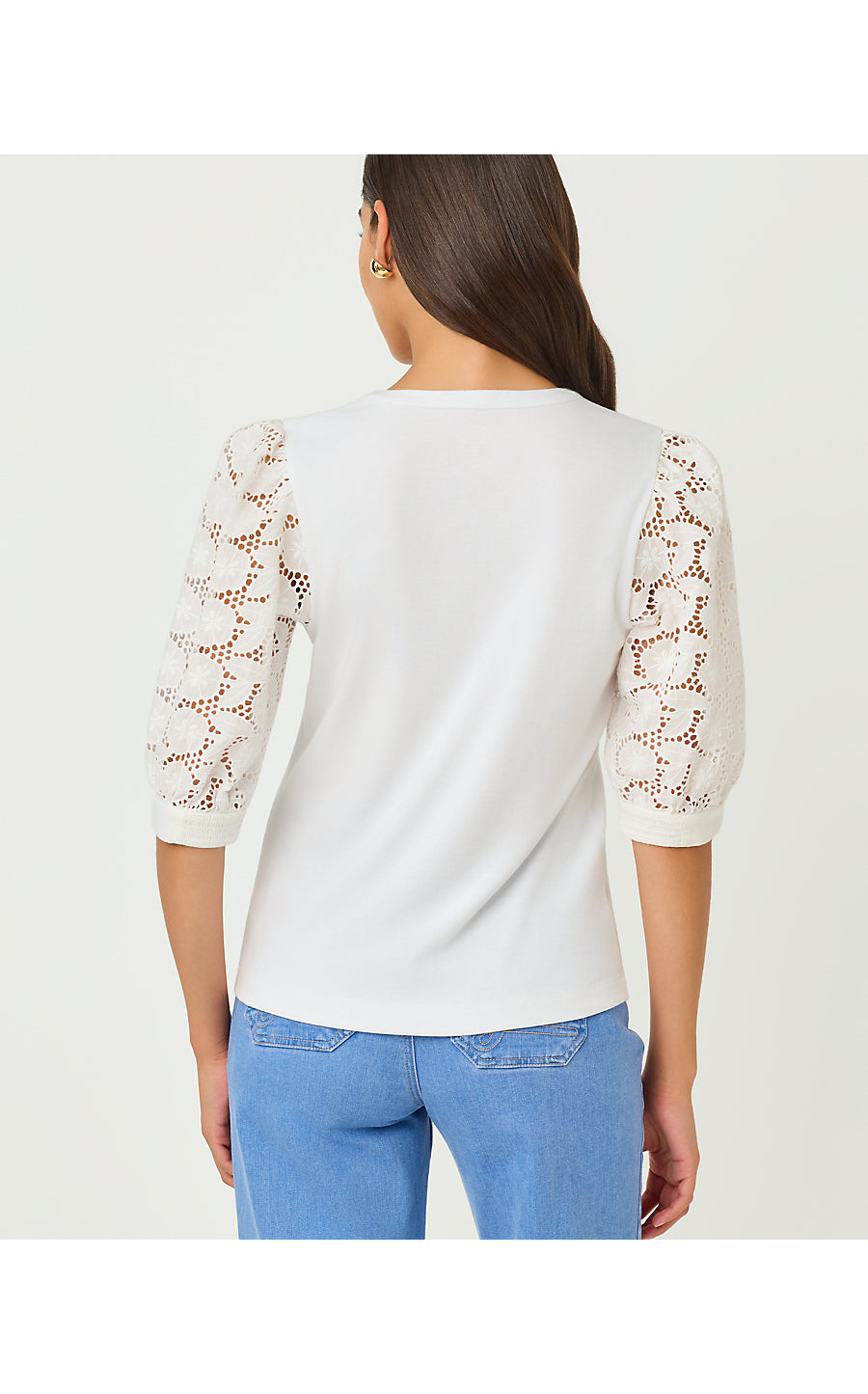 RONSON EYELET KNIT TOP, RESORT WHITE