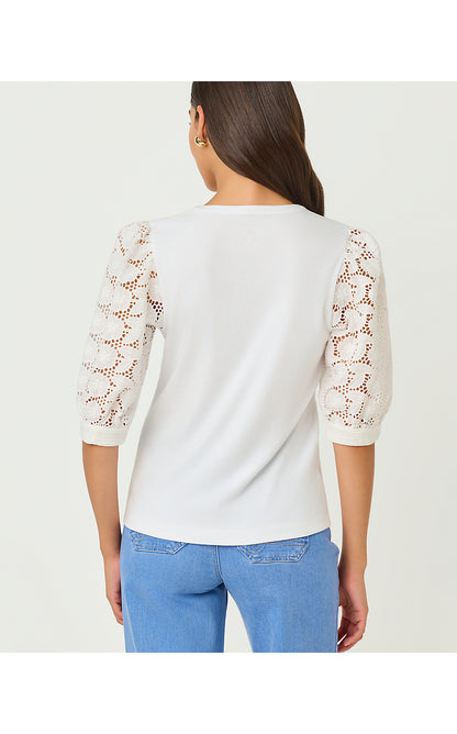 RONSON EYELET KNIT TOP, RESORT WHITE