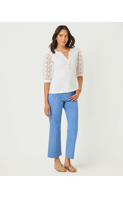 RONSON EYELET KNIT TOP, RESORT WHITE