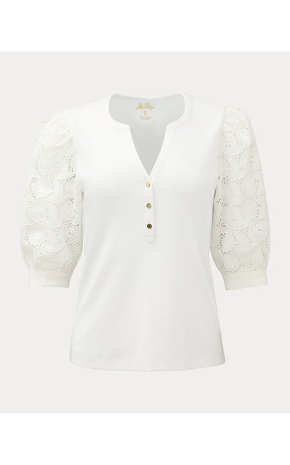 RONSON EYELET KNIT TOP, RESORT WHITE