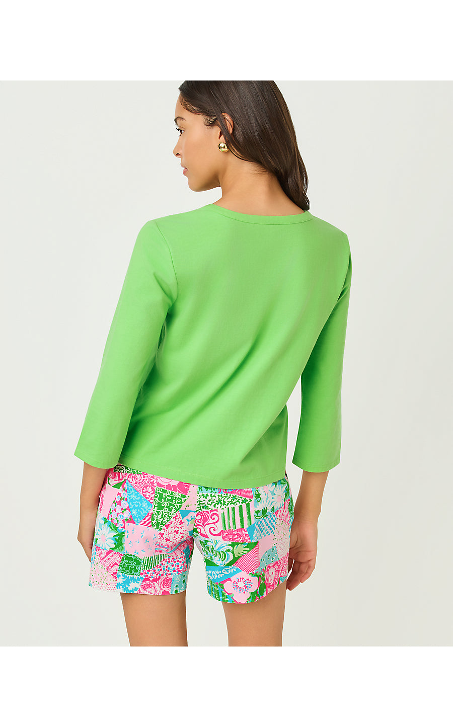 CLAIRMONT 3/4 SLEEVED TRIMMED KNIT TOP, JACKFRUIT GREEN