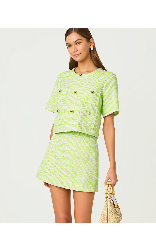 SARISSA BOUCLE MINI SKIRT, CROCODILE GREEN FANTASY BOUCLE