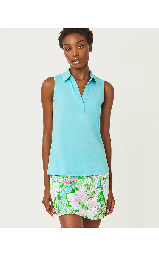 DUNE SLEEVELESS POLO UPF 50+, HEATHERED CAPRI BLUE