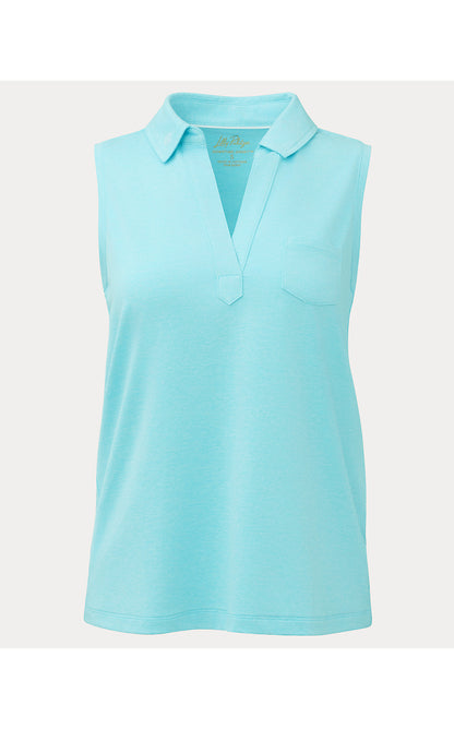 DUNE SLEEVELESS POLO UPF 50+, HEATHERED CAPRI BLUE