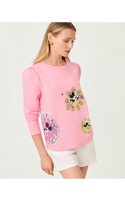 ELMARIA PUFF SLEEVE SWEATER, CONCH SHELL PINK THROWBACK DISNEY GRAPHIC