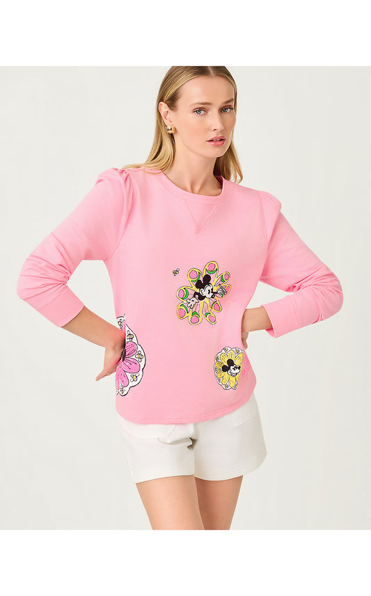 ELMARIA PUFF SLEEVE SWEATER, CONCH SHELL PINK THROWBACK DISNEY GRAPHIC