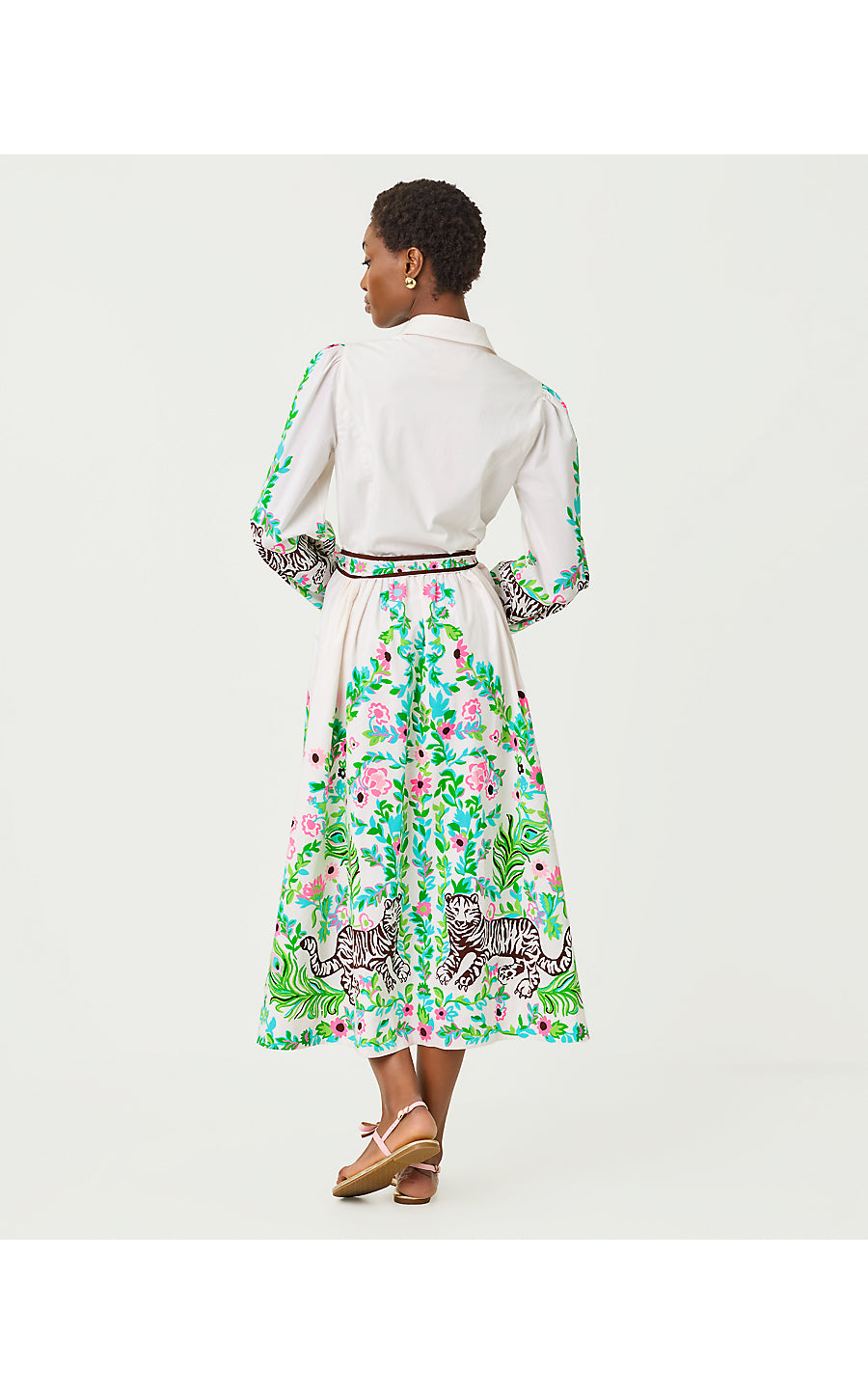 LUANNE STRETCH MIDI SHIRT, RESORT WHITE ROYAL ZOO ENGINEERED WOVEN DRESS