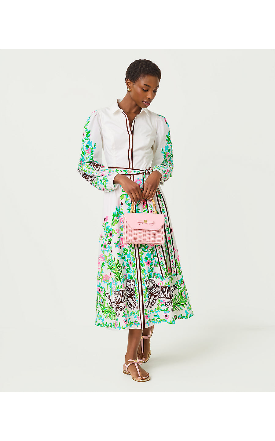 LUANNE STRETCH MIDI SHIRT, RESORT WHITE ROYAL ZOO ENGINEERED WOVEN DRESS