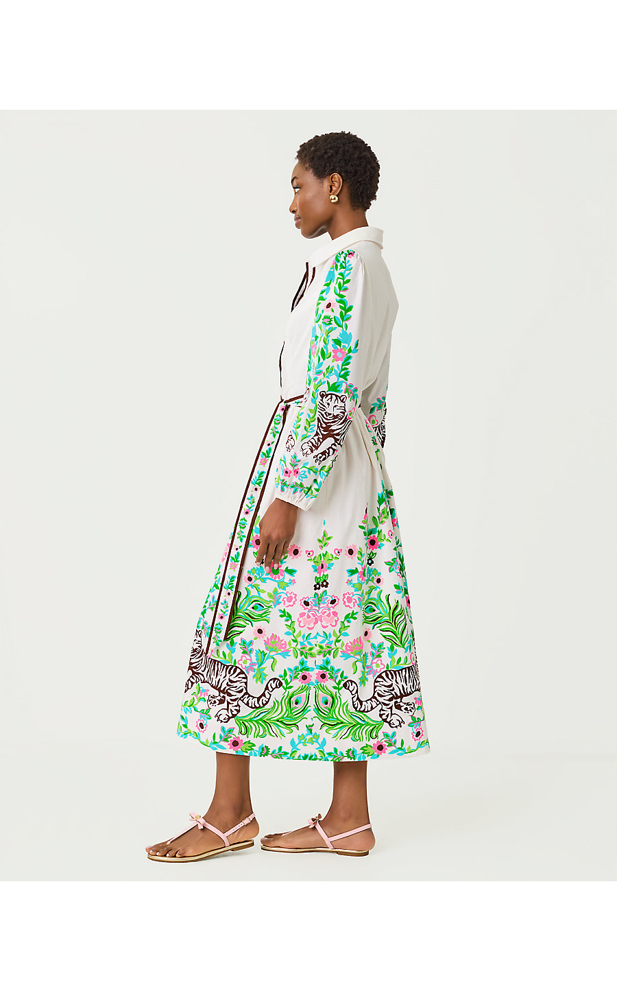 LUANNE STRETCH MIDI SHIRT, RESORT WHITE ROYAL ZOO ENGINEERED WOVEN DRESS