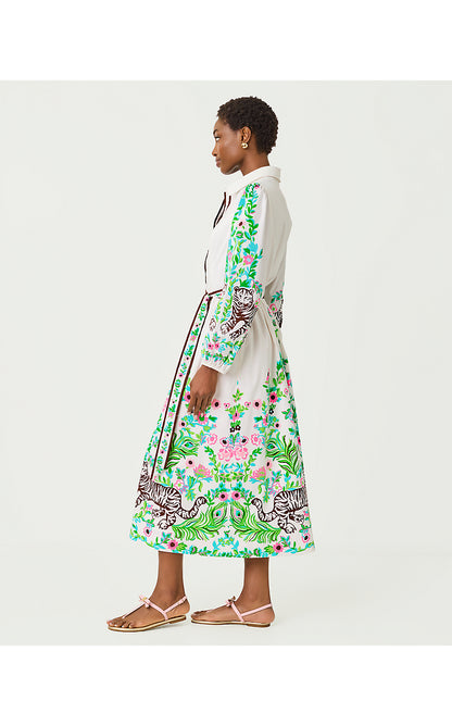 LUANNE STRETCH MIDI SHIRT, RESORT WHITE ROYAL ZOO ENGINEERED WOVEN DRESS