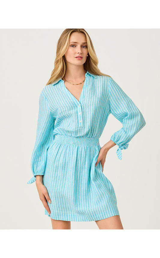ABRALYNN LINEN SHIRTDRESS, CAPRI BLUE SAINT TROPEZ STRIPE