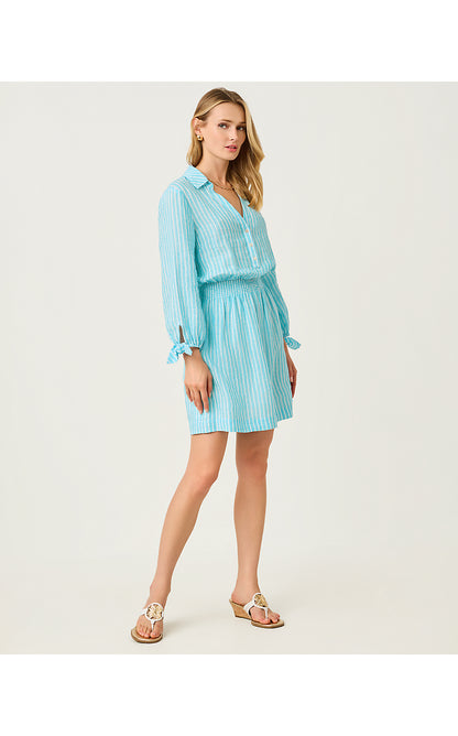 ABRALYNN LINEN SHIRTDRESS, CAPRI BLUE SAINT TROPEZ STRIPE