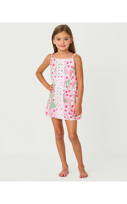 MINI DELORES DRESS, CONCH SHELL PINK SUNNY DAISIES