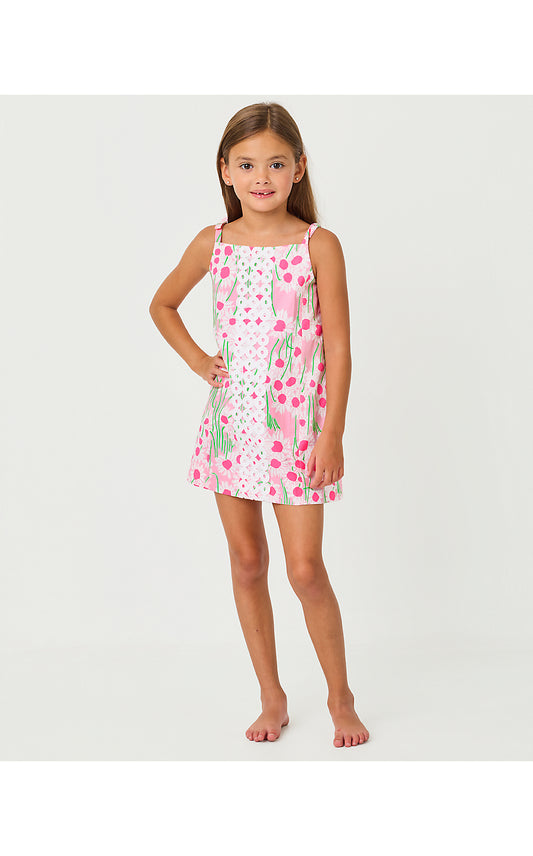 MINI DELORES DRESS, CONCH SHELL PINK SUNNY DAISIES