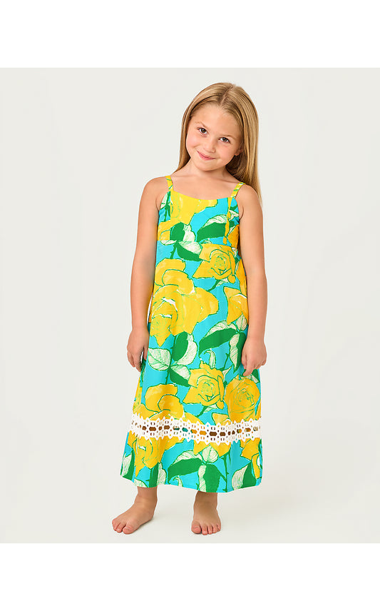 MINI HALIEY MIDI DRESS, BLUE CURACAO ROSE BUD