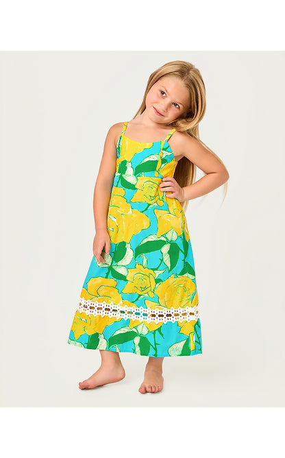 MINI HALIEY MIDI DRESS, BLUE CURACAO ROSE BUD