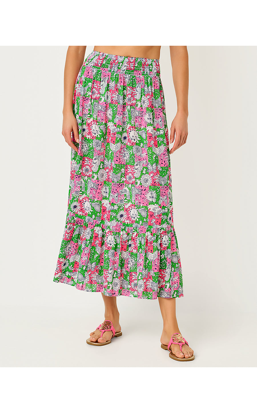 ENZO MAXI SKIRT COVERUP, CHERRY BLOSSOM PINK LIL CHICKEN CHECK