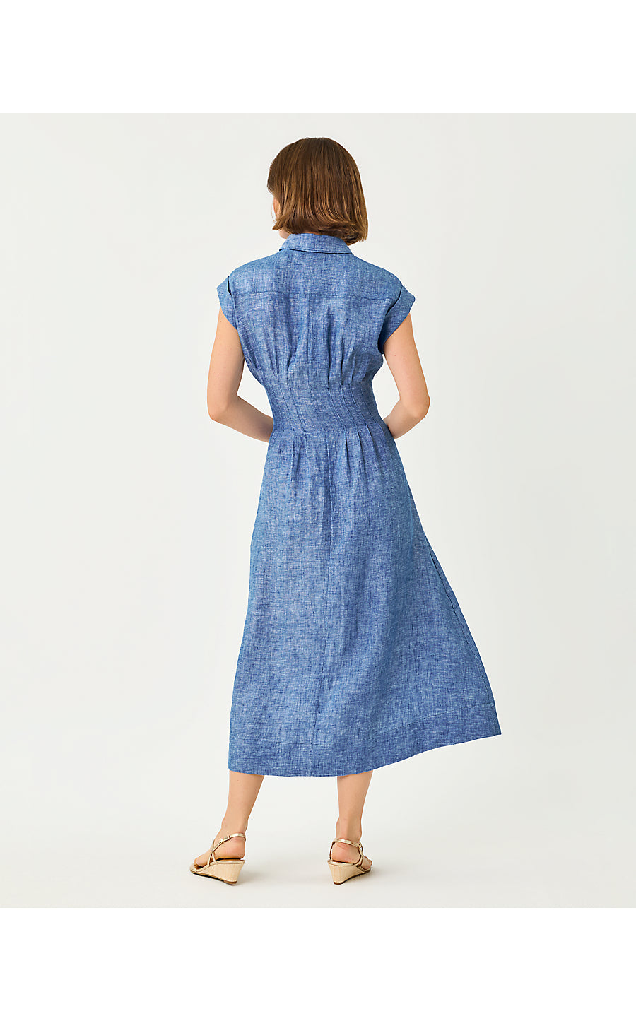 TONYA LINEN MIDI SHIRTDRESS, STARLIGHT NAVY X RESORT WHITE