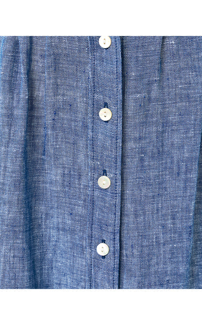 TONYA LINEN MIDI SHIRTDRESS, STARLIGHT NAVY X RESORT WHITE