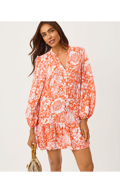 SHALEY TUNIC DRESS, SUNSET ORANGE BUDDING ROMANCE