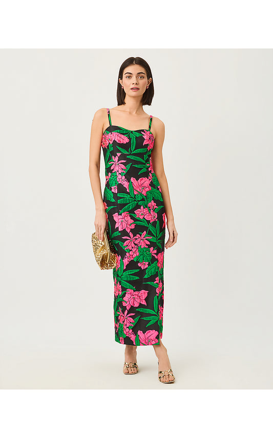 ALIMA MAXI DRESS, NOIR JUNGLE BOUQUET JACQUARD