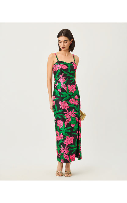 ALIMA MAXI DRESS, NOIR JUNGLE BOUQUET JACQUARD