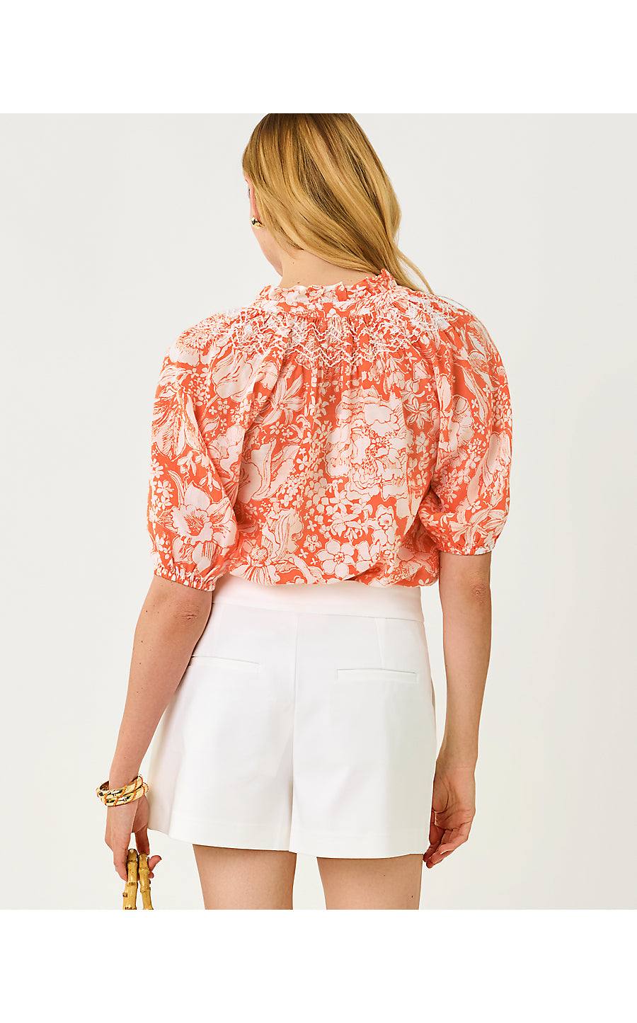 LOURDES SHORT SLEEVE TOP, SUNSET ORANGE BUDDING ROMANCE
