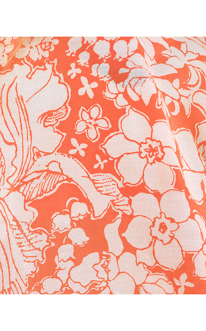 LOURDES SHORT SLEEVE TOP, SUNSET ORANGE BUDDING ROMANCE