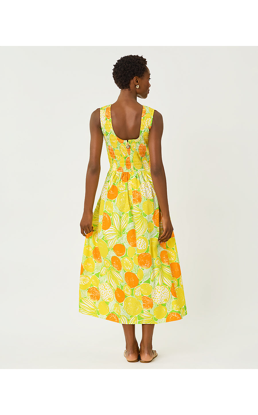 DAISEY SMOCKED MIDI DRESS, ISLAND PALM OVERSIZED ZESTY