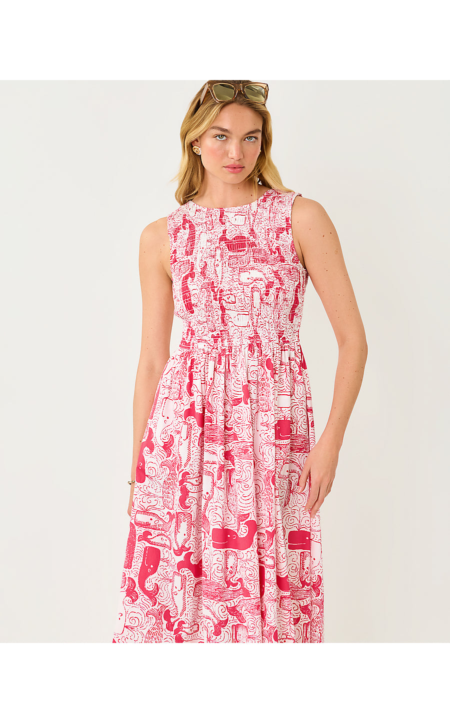 DAISEY SMOCKED MIDI DRESS, PARADISE PUNCH OVERSIZED THAR SHE BLOWS