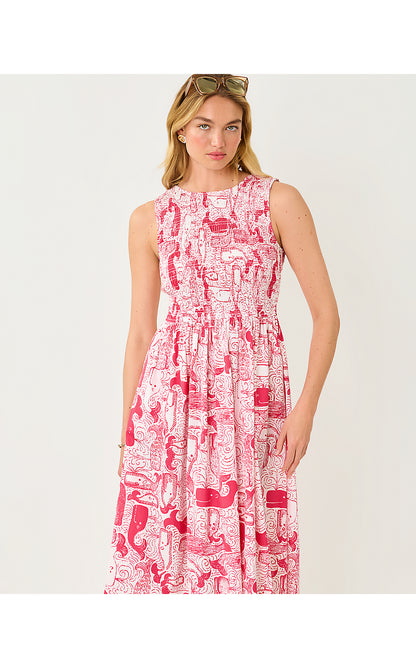DAISEY SMOCKED MIDI DRESS, PARADISE PUNCH OVERSIZED THAR SHE BLOWS