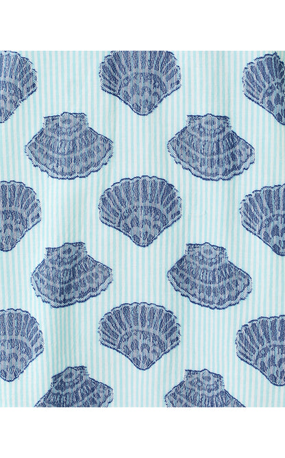 MIALEIGH ELBOW SLEEVE DRESS, DAY DREAM BLUE SEASHELL JACQUARD YARN DYED STRIPE