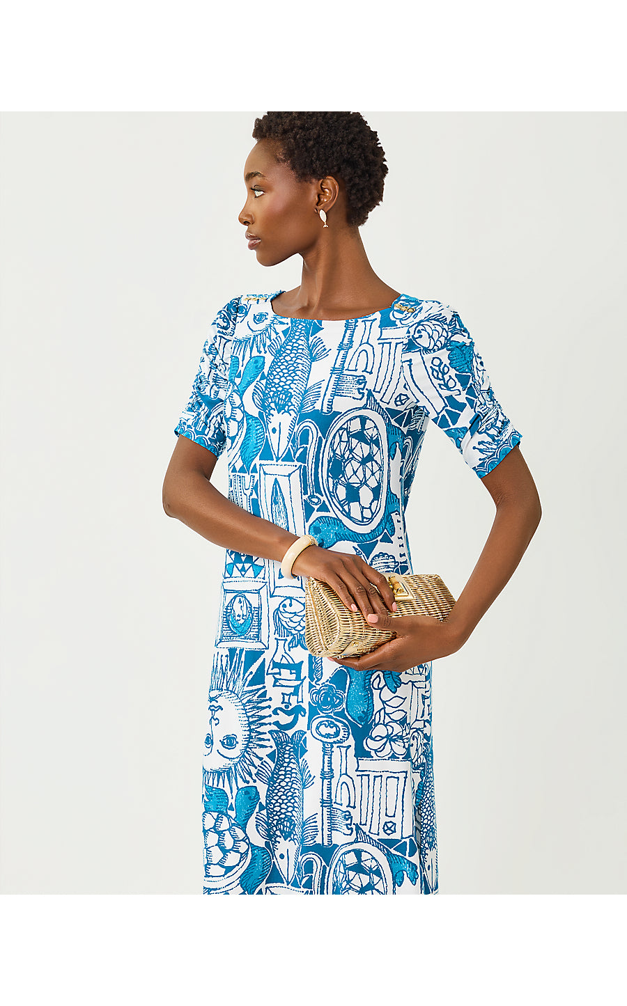 ZARAH UPF 50+ DRESS, RESORT WHITE OVERSIZED HARLILLYQUIN ENGINEERED KNIT DRESS