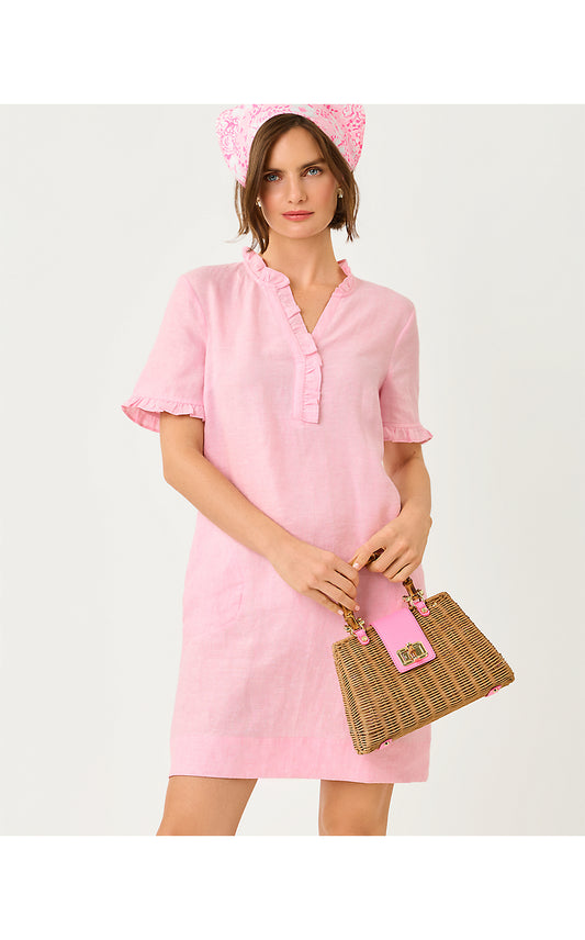 SCARLETTE DRESS, CONCH SHELL PINK X RESORT WHITE